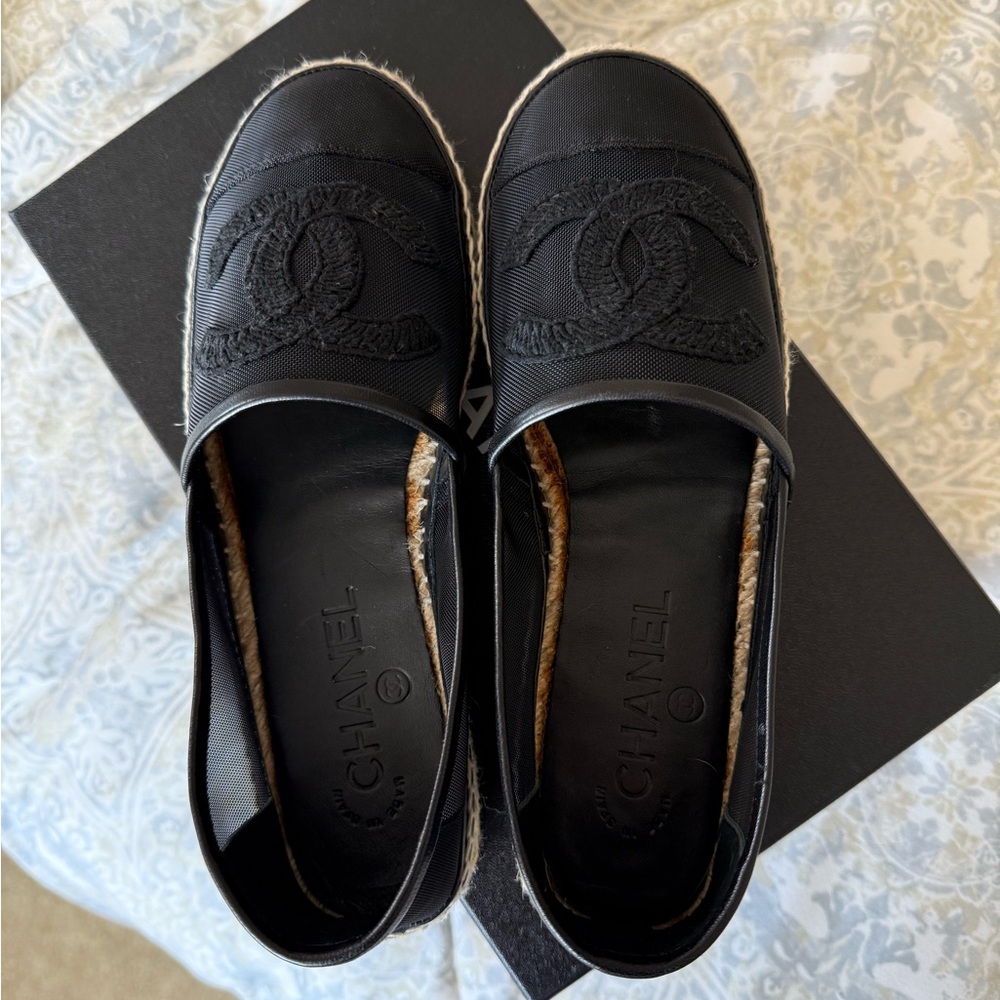 CHANEL Black Espadrille Loafers